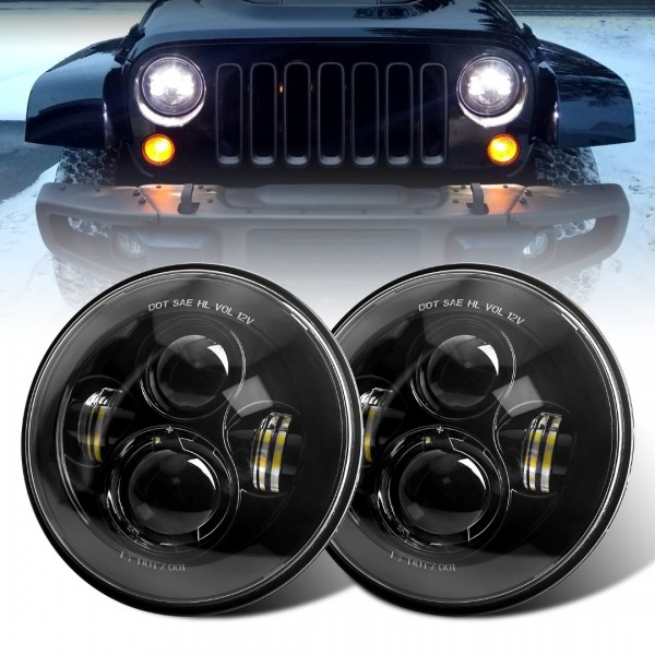  LX-LIGHT 7'' Round Black LED Headlight High Low Beam Compatible with Jeep Wrangler JK TJ LJ CJ Hummer H1 H2 (Pair) 