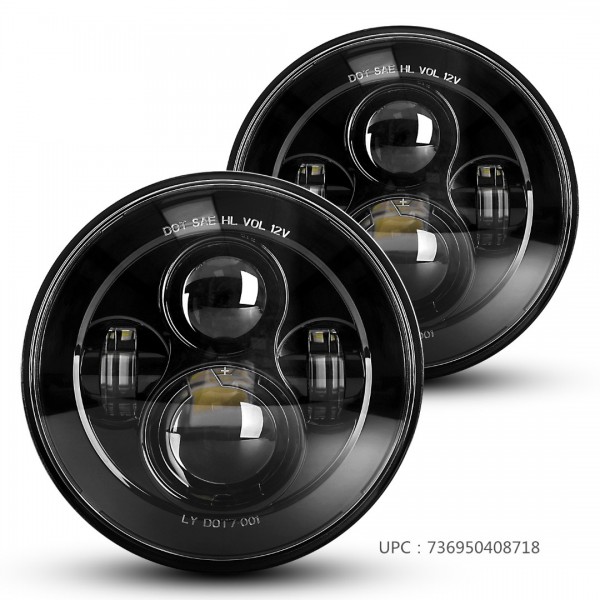  LX-LIGHT 7'' Round Black LED Headlight High Low Beam Compatible with Jeep Wrangler JK TJ LJ CJ Hummer H1 H2 (Pair) 