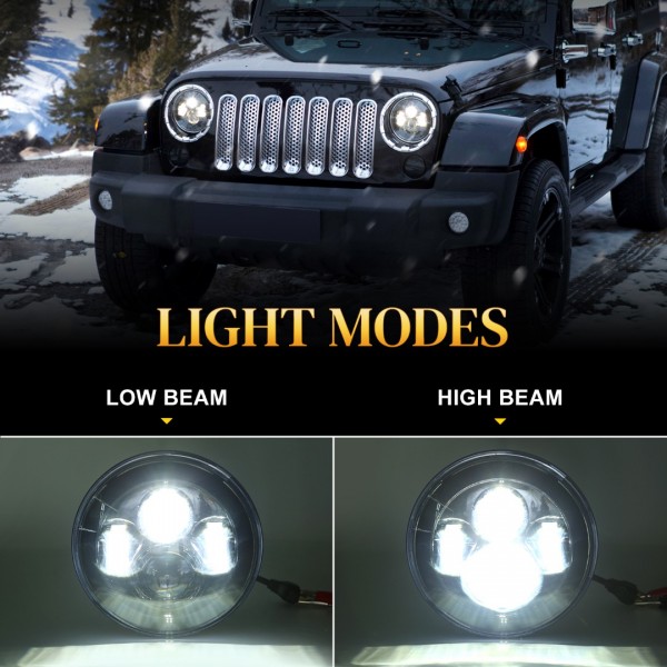  LX-LIGHT 7'' Round Black LED Headlight High Low Beam Compatible with Jeep Wrangler JK TJ LJ CJ Hummer H1 H2 (Pair) 