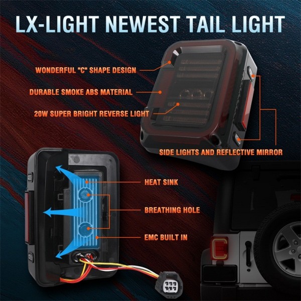 DOT Approved Smoke Lens LED Tail Lights with 20W Reverse Lights for 2007-2017 Jeep Wrangler JK&JKU Brake Reverse Light Rear Back Up Lights Daytime Running Lamps,EMC Build-in