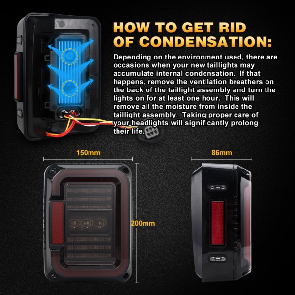 DOT Approved Smoke Lens LED Tail Lights with 20W Reverse Lights for 2007-2017 Jeep Wrangler JK&JKU Brake Reverse Light Rear Back Up Lights Daytime Running Lamps,EMC Build-in