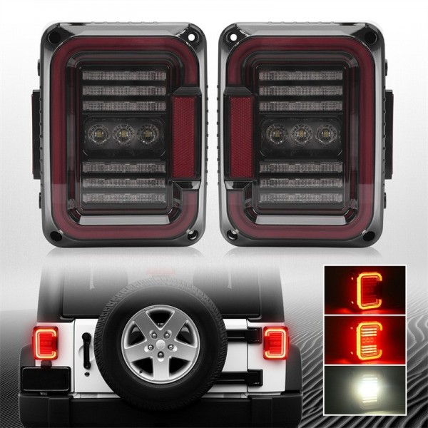 DOT Approved Smoke Lens LED Tail Lights with 20W Reverse Lights for 2007-2017 Jeep Wrangler JK&JKU Brake Reverse Light Rear Back Up Lights Daytime Running Lamps,EMC Build-in