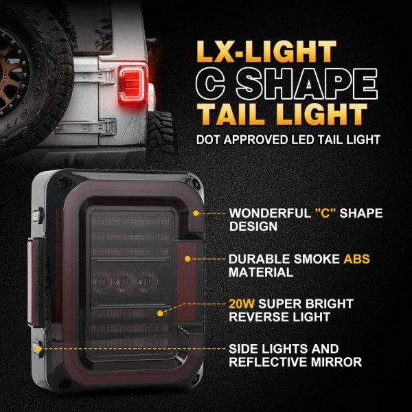 DOT Approved Smoke Lens LED Tail Lights with 20W Reverse Lights for 2007-2017 Jeep Wrangler JK&JKU Brake Reverse Light Rear Back Up Lights Daytime Running Lamps,EMC Build-in