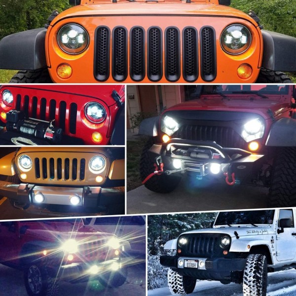  LX-LIGHT 7'' Round Black LED Headlight High Low Beam Compatible with Jeep Wrangler JK TJ LJ CJ Hummer H1 H2 (Pair) 