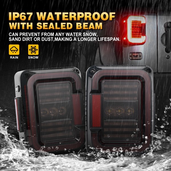 DOT Approved Smoke Lens LED Tail Lights with 20W Reverse Lights for 2007-2017 Jeep Wrangler JK&JKU Brake Reverse Light Rear Back Up Lights Daytime Running Lamps,EMC Build-in