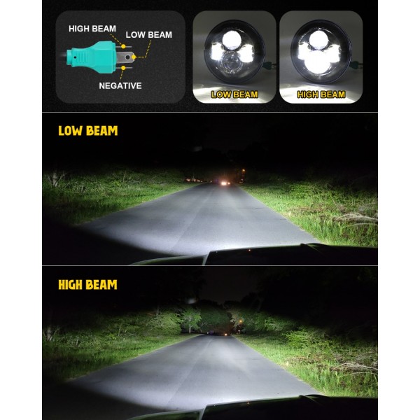  LX-LIGHT 7'' Round Black LED Headlight High Low Beam Compatible with Jeep Wrangler JK TJ LJ CJ Hummer H1 H2 (Pair) 