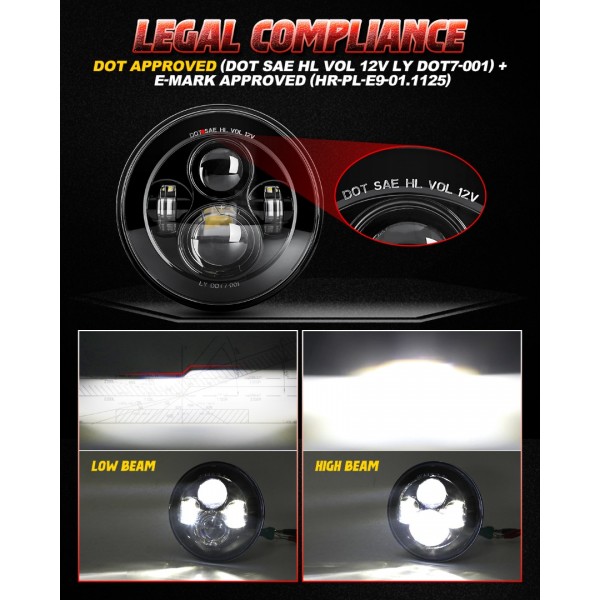  LX-LIGHT 7'' Round Black LED Headlight High Low Beam Compatible with Jeep Wrangler JK TJ LJ CJ Hummer H1 H2 (Pair) 