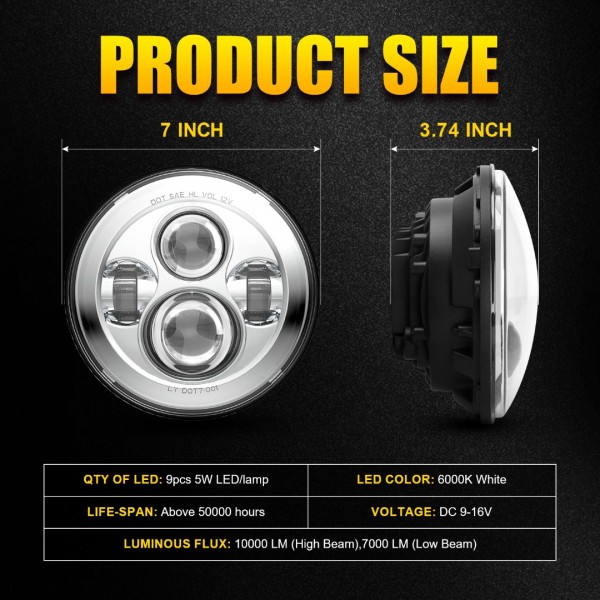  LX-LIGHT 7'' Round Black LED Headlight High Low Beam Compatible with Jeep Wrangler JK TJ LJ CJ Hummer H1 H2 (Pair) 