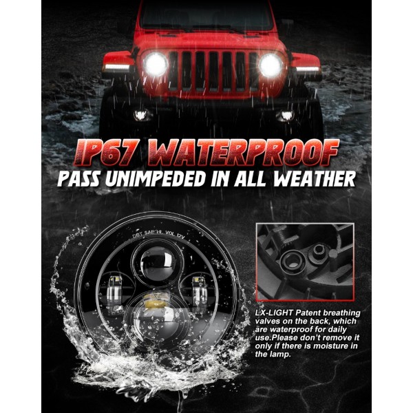  LX-LIGHT 7'' Round Black LED Headlight High Low Beam Compatible with Jeep Wrangler JK TJ LJ CJ Hummer H1 H2 (Pair) 