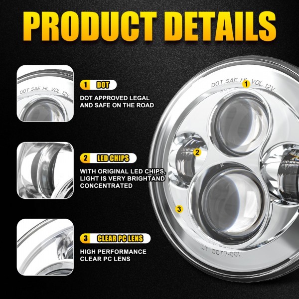  LX-LIGHT 7'' Round Black LED Headlight High Low Beam Compatible with Jeep Wrangler JK TJ LJ CJ Hummer H1 H2 (Pair) 