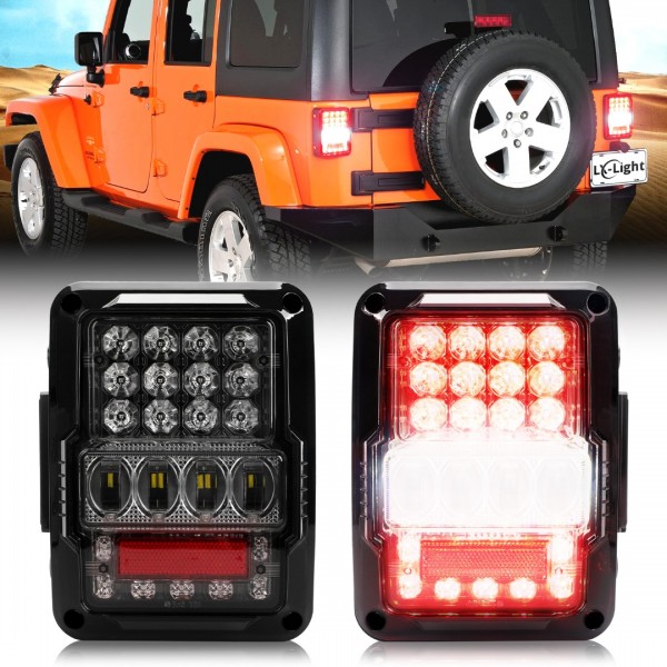 DOT Approved 4D LED Tail Lights for 2007-2017 Jeep Wrangler JK Brake Reverse Light Rear Back Up Lights Daytime Running Lamps,EMC Build-in 