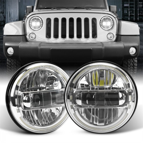 DOT Approved Black 7 Inch LED Headlights with Whit...