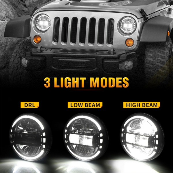 DOT Approved Black 7 Inch LED Headlights with White Halo Ring for Jeep Wrangler JK TJ LJ CJ JL Hummber H1 H2 