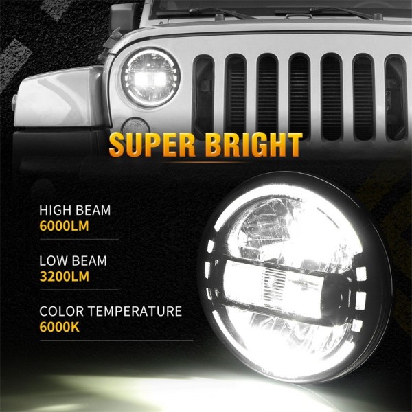 DOT Approved Black 7 Inch LED Headlights with White Halo Ring for Jeep Wrangler JK TJ LJ CJ JL Hummber H1 H2 