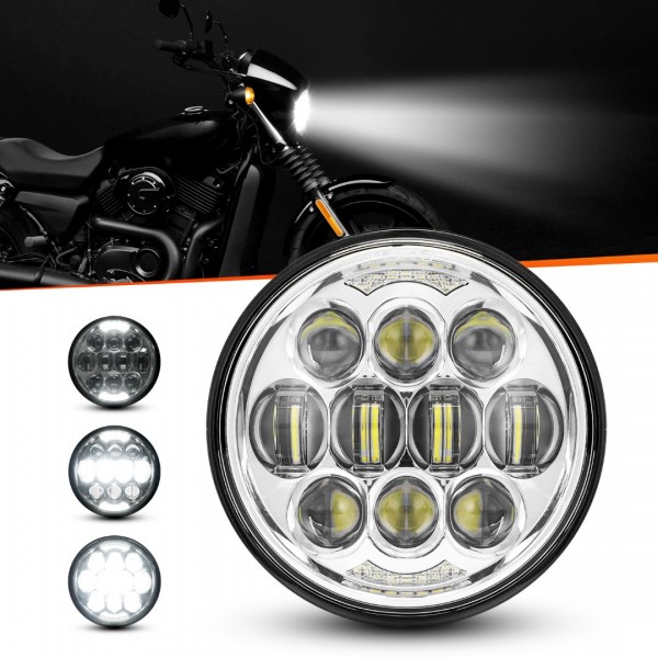 DOT Approved 80W 5-3/4" 5.75" Round LED Projection Headlight Compatible with Dyna Street Bob Super Wide Glide Low Rider Night Rod Train Softail Deuce Custom Sportster Iron 883,Black