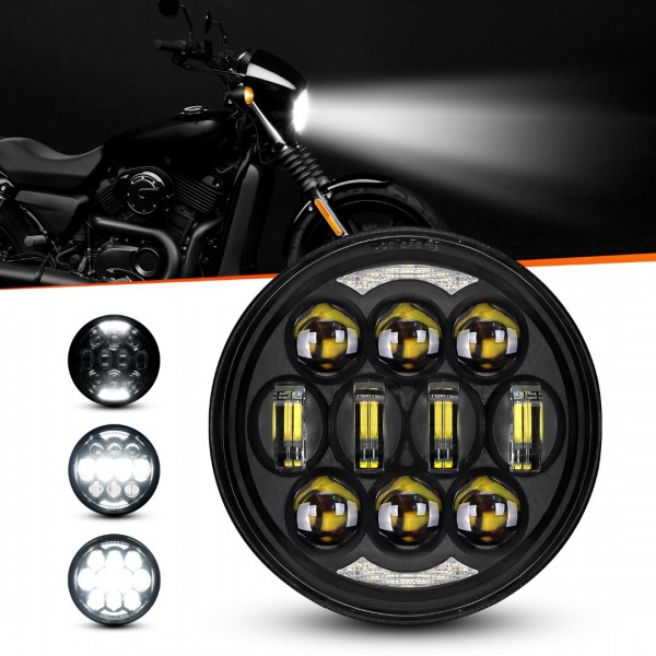 DOT Approved 80W 5-3/4" 5.75" Round LED Projection Headlight Compatible with Dyna Street Bob Super Wide Glide Low Rider Night Rod Train Softail Deuce Custom Sportster Iron 883,Black