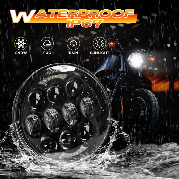 DOT Approved 80W 5-3/4" 5.75" Round LED Projection Headlight Compatible with Dyna Street Bob Super Wide Glide Low Rider Night Rod Train Softail Deuce Custom Sportster Iron 883,Black