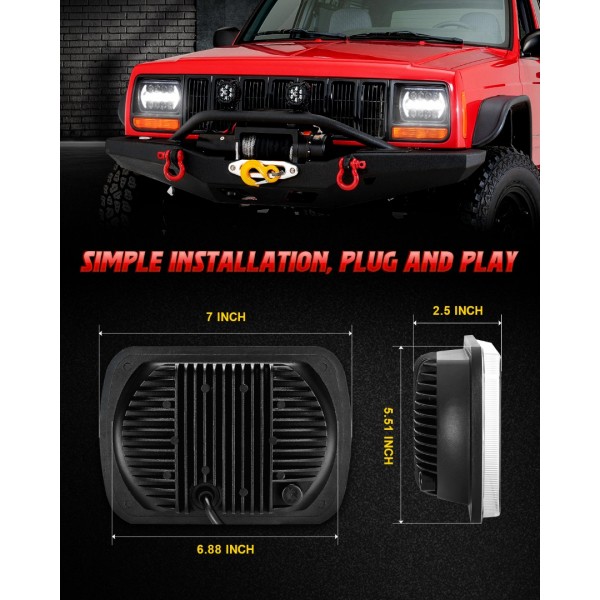 (Pair) 5''x7'' 6''x7'' High Low Beam Led Headlights for Jeep Wrangler YJ Cherokee XJ H6054 H5054 H6054LL 69822 6052 6053 with Angel Eyes DRL