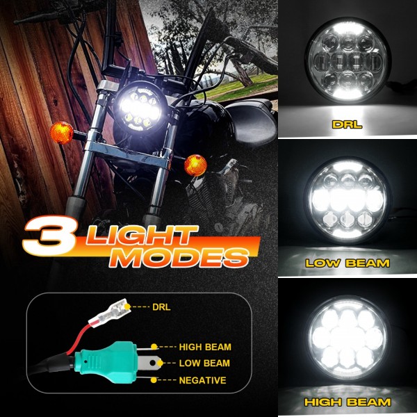 DOT Approved 80W 5-3/4" 5.75" Round LED Projection Headlight Compatible with Dyna Street Bob Super Wide Glide Low Rider Night Rod Train Softail Deuce Custom Sportster Iron 883,Black