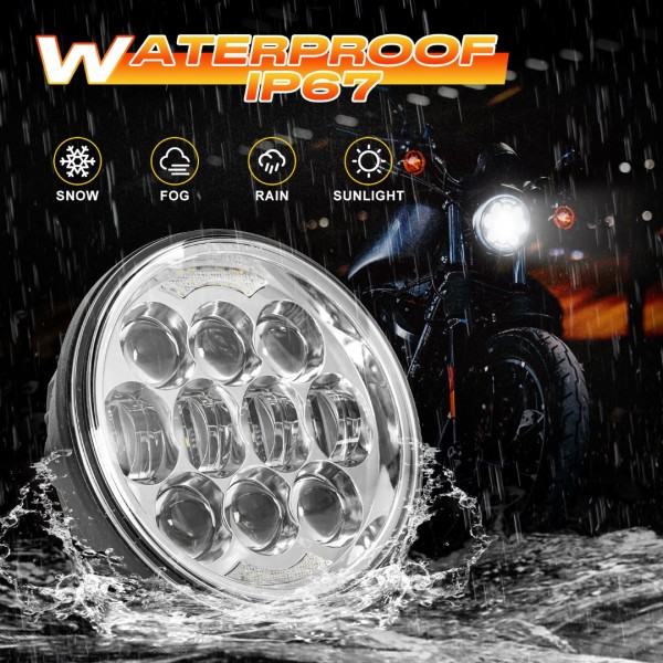 DOT Approved 80W 5-3/4" 5.75" Round LED Projection Headlight Compatible with Dyna Street Bob Super Wide Glide Low Rider Night Rod Train Softail Deuce Custom Sportster Iron 883,Black