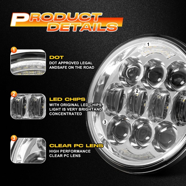 DOT Approved 80W 5-3/4" 5.75" Round LED Projection Headlight Compatible with Dyna Street Bob Super Wide Glide Low Rider Night Rod Train Softail Deuce Custom Sportster Iron 883,Black