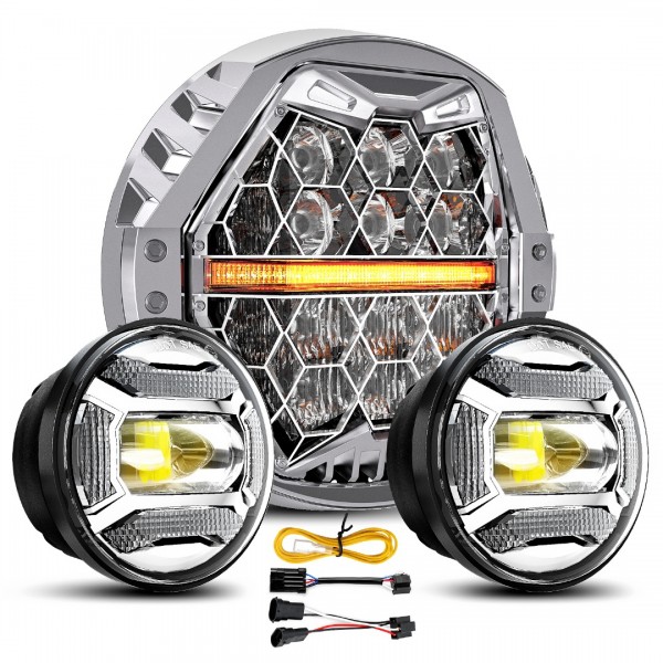  DOT Approved 1200% Bright 180W 7'' Motorcycles LED Headlight with 4.5'' LED Passing lights Compatible with Road King Road Glide Street Glide Electra Glide Ultra Limited Trike Heritage Softail Fat Boy