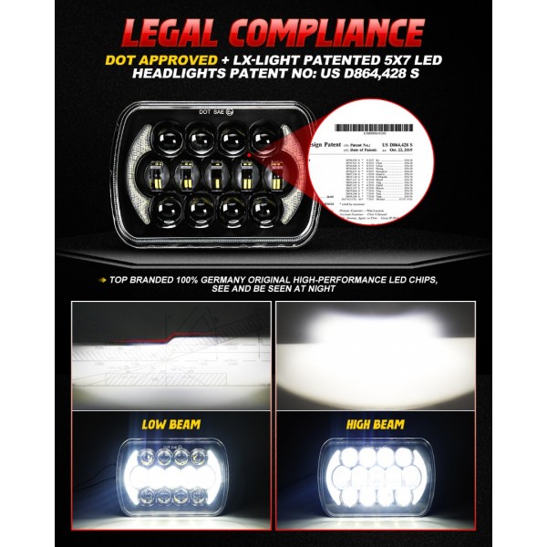 (Pair) 5''x7'' 6''x7'' High Low Beam Led Headlights for Jeep Wrangler YJ Cherokee XJ H6054 H5054 H6054LL 69822 6052 6053 with Angel Eyes DRL