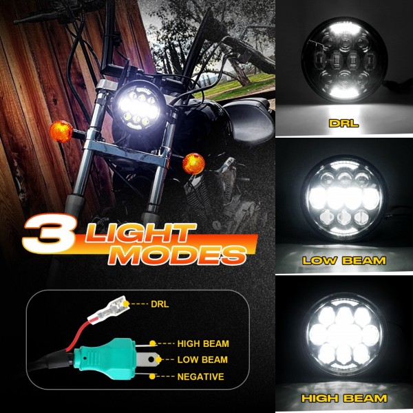 DOT Approved 80W 5-3/4" 5.75" Round LED Projection Headlight Compatible with Dyna Street Bob Super Wide Glide Low Rider Night Rod Train Softail Deuce Custom Sportster Iron 883,Black