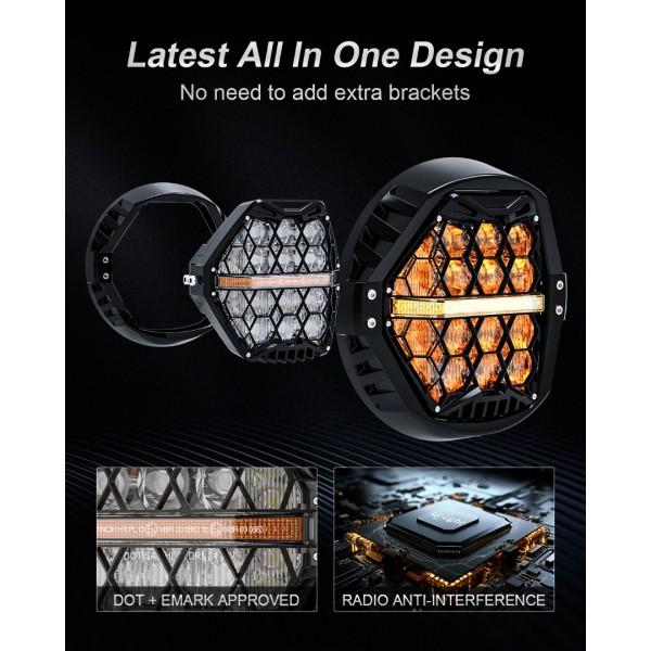  DOT Approved 1200% Bright 180W 7'' Motorcycles LED Headlight with 4.5'' LED Passing lights Compatible with Road King Road Glide Street Glide Electra Glide Ultra Limited Trike Heritage Softail Fat Boy