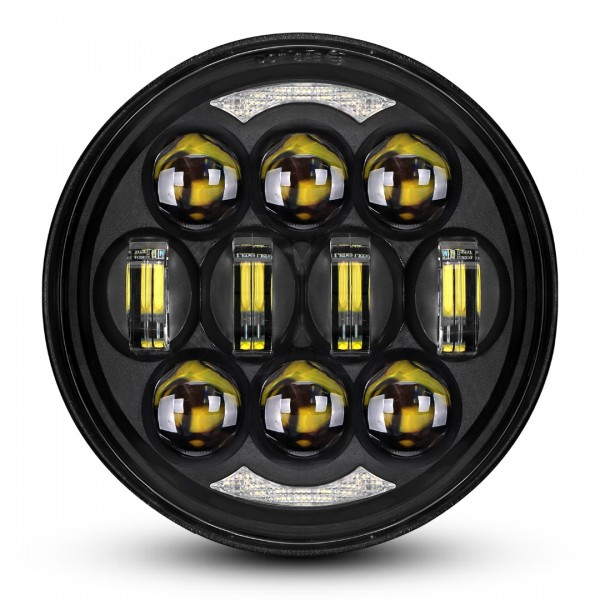 DOT Approved 80W 5-3/4" 5.75" Round LED Projection Headlight Compatible with Dyna Street Bob Super Wide Glide Low Rider Night Rod Train Softail Deuce Custom Sportster Iron 883,Black