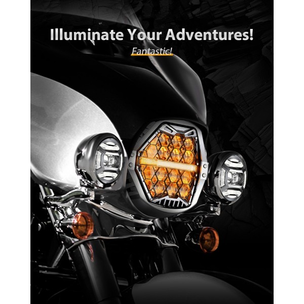 Silver 1200% Bright 180W 7 Inch LED Headlight with 4.5 Inch LED Fog lights Compatible with Road King Road Glide Street Glide Electra Glide Ultra Limited Trike Heritage Softail Fat Boy