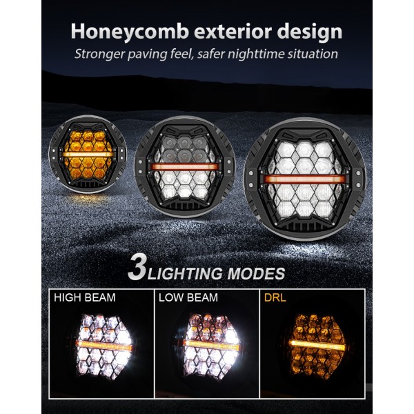 DOT Approved 1000% Bright 120W 7'' Motorcycles LED Headlight with Amber Turn Signal Compatible with Road King Road Glide Street Glide Electra Glide Ultra Limited Trike Heritage Softail Fat Boy Yamaha